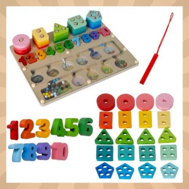 Kruzzel Ξύλινο Εκπαιδευτικό Παιχνίδι 3-σε-1 Montessori & Μαγνητικός Λαβύρινθος 3