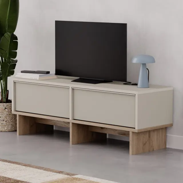 Έπιπλο τηλεόρασης Yuki Megapap χρώμα sandstone - sepet oak 118x35x40,6εκ.