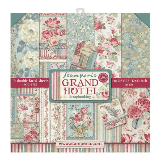 Σετ 10 Χαρτιά Scrapbooking Stamperia Διπλής Όψης - Grand Hotel - 30x30cm