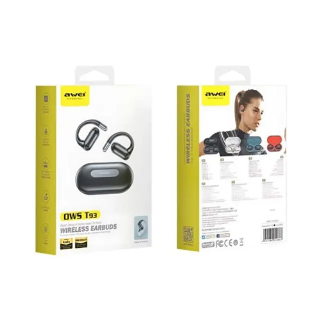 Awei T93 Open Ear Bluetooth Handsfree Ακουστικά με Αντοχή στον Ιδρώτα και Θήκη Φόρτισης Μαύρα 3
