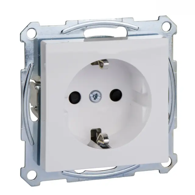 SCHUKO socket-outlet, shutter, screwl. term., active white, glossy, System M