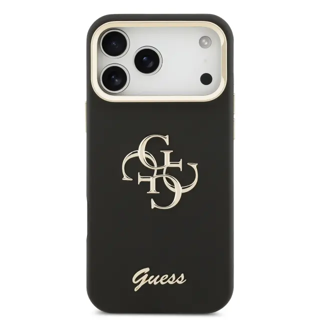 Guess PU Grained 4G Logo Stand Camera Frame Case for iPhone 17 Pro Max Black 3