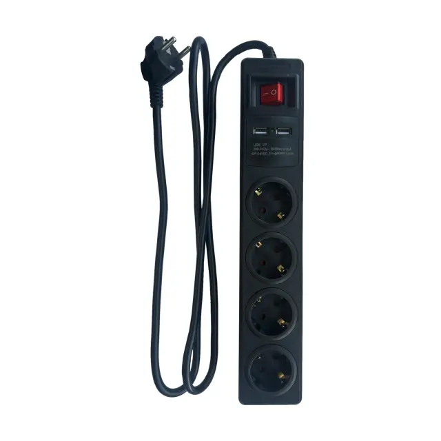 ΠΟΛΥΠΡΙΖΟ 4 ΣΟΥΚΟ ΑΣΦΑΛΕΙΑΣ ΜΕ ΔΙΑΚΟΠΤΗ+2USB 16A IP20 ΜΕ ΚΑΛΩΔΙΟ H05VV-F 3X1.5MM2 1.5m / BMS20CSU415