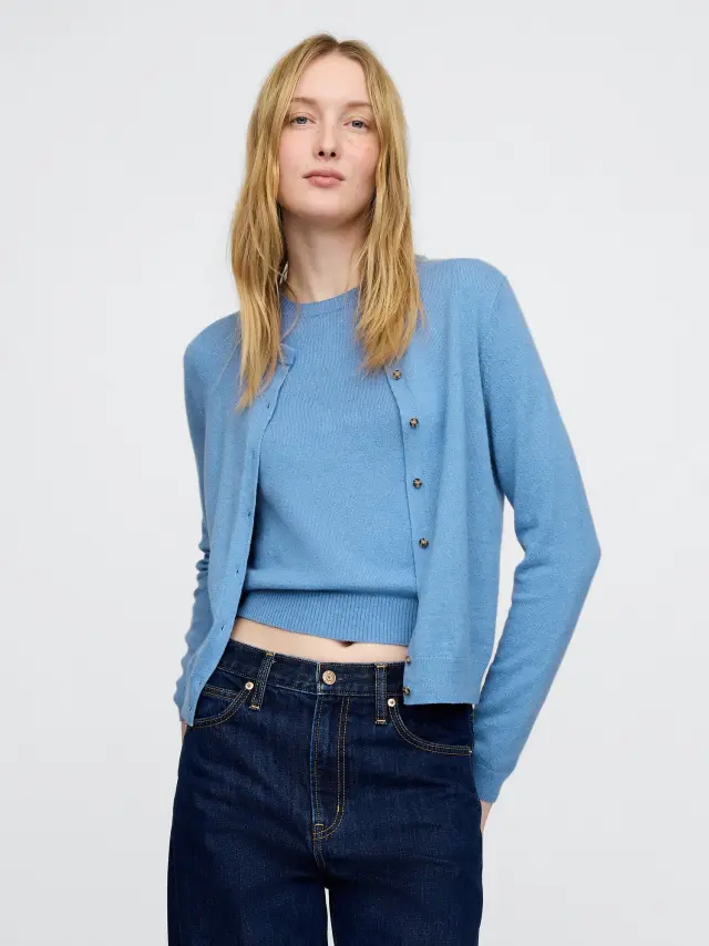 Γαλάζια CashSoft Πλέκτη Ζακέτα Soft cornflower blue