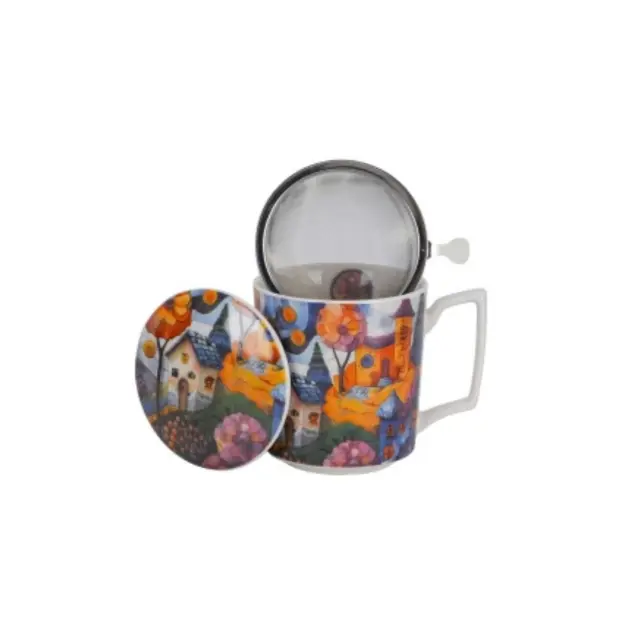 Duo gift Modern Art Πορσελάνινη Κούπα 450ml με Φίλτρο & Καπάκι: Countryside 2