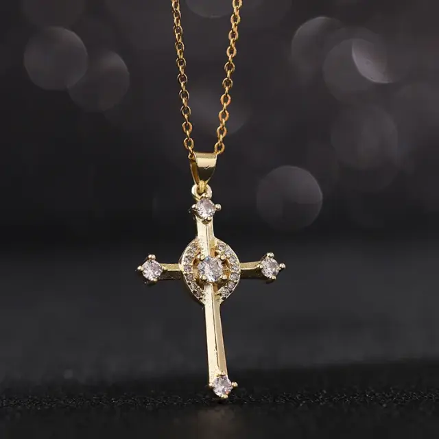 Ghetto Crucifix Pendant CZ Gold18k Plated Cross Clavicle Chain 2