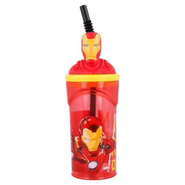 Πλαστικό ποτήρι 3D 360 ml με καλαμάκι AVENGERS COMIC HEROES IRON MAN-57778