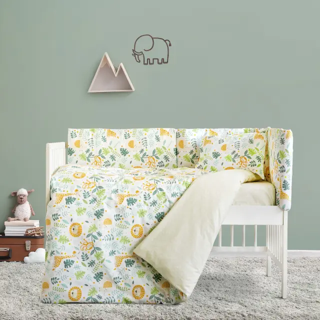 Σετ Σεντόνια Κούνιας 120x160 Kocoon Jungle Baby Ecru-Green 100% βαμβακερόΧωρίς Λάστιχο