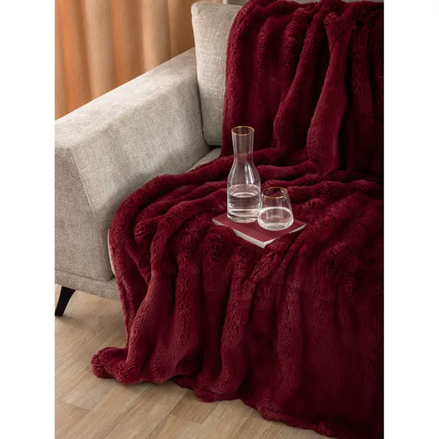Κουβέρτα Γούνινη 220x240 Υπέρδιπλη 650gsm Heather Palamaiki 1 Bordeaux Ecological Rabbit Fur 2