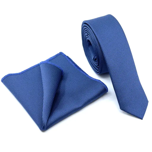 Μπλε Ραφ Oxford Γραβάτα Slim 4,5 cm Σετ με Μαντηλάκι
