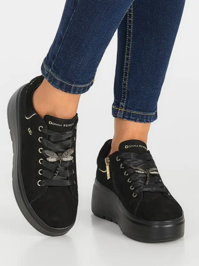 Donna Serena Sneakers Γυναικείο δέρμα Nubuck Μαύρο DSE/5885 NERO 2