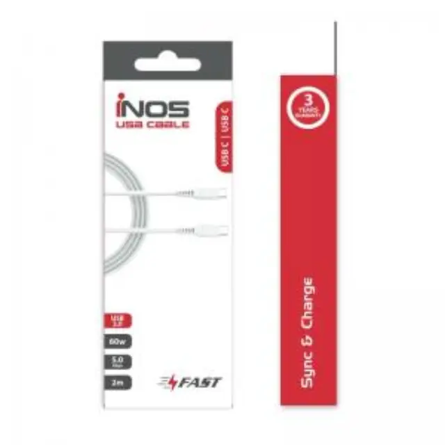 Καλώδιο Σύνδεσης USB 2.0 inos USB C σε USB C 60W 2m Λευκό N36128 3