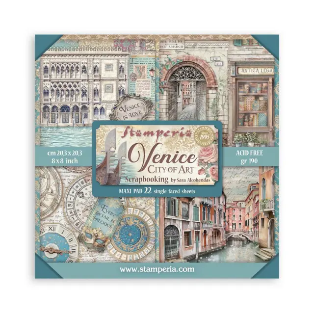Χαρτιά scrapbooking 22τεμ μονής όψης, 20.3×20.3cm Stamperia, Venice City of Art