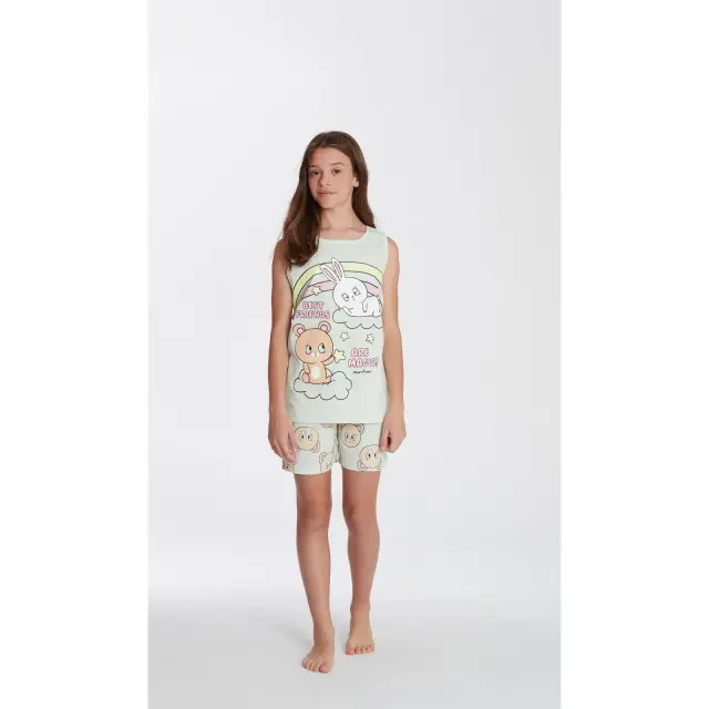 Κοριτσίστικη πυτζάμα εφηβική Sister Squad 32451 Light Green Crazy Farm - 11-12 ετών