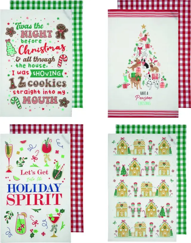 Ladelle Festive Fun Set 2 Τεμαχίων Πετσέτες Κουζίνας Christmas Assorted Designs