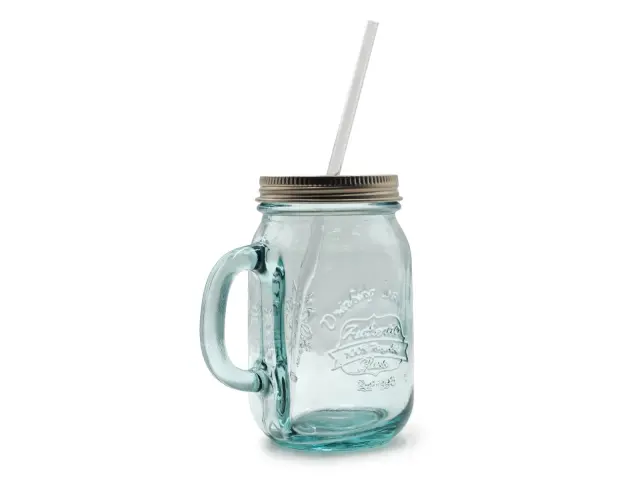Ποτήρι Glass Drops Authentic Est. 1896 (3109) Με χερούλι, καπάκι & καλαμάκι, Από ανακυκλωμένο γυαλί, Χωρητικότητας 550ml, Διαστάσεων Ø 12 x Υ 23 cm 3109 3