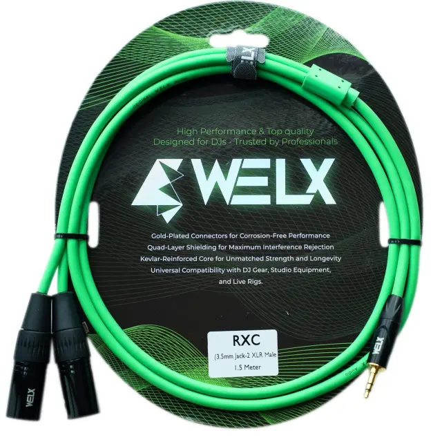 WELX Premium 1 X 3.5mm TRS JACK to 2 X 6.5mm XLR TS Cable – 1.5m (RXC)