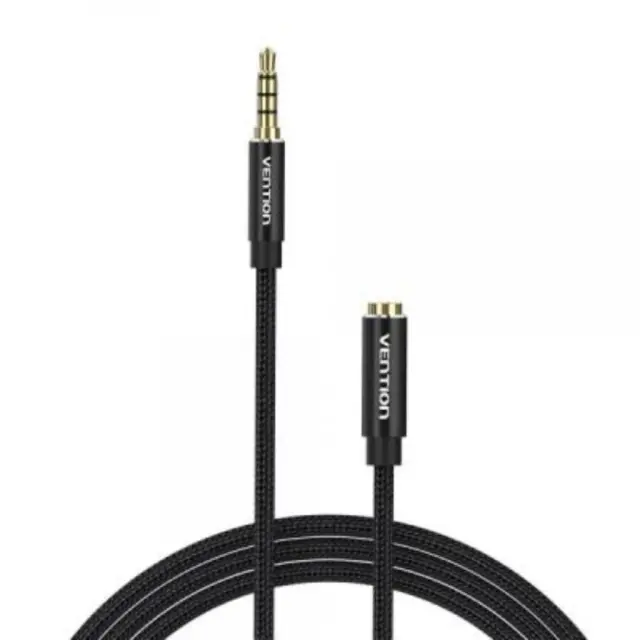 VENTION Cotton Braided TRRS 3.5mm Male to 3.5mm Female Audio Extension Cable 0.5M Black Aluminum Alloy Type (BHCBD) (VENBHCBD)