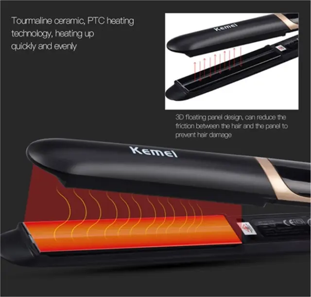 Kemei KM-2219 Πρέσα Μαλλιών με Κεραμικές Πλάκες Ionic 3