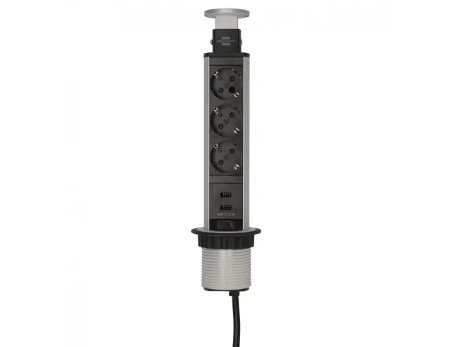 Brennenstuhl Tower Power USB-Charger Desktop Extension Lead 3-way with 2-port USB charger 2m H05VV-F 3G1,5, fully retracts into the desk (1396200013) (BNN1396200013) 2