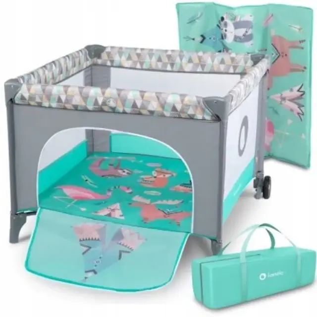 Lionelo Lene Παρκοκρέβατο Turquoise Scandi 5902581658074