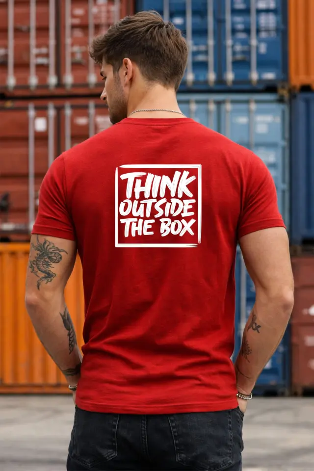 T-shirt Noshame® Κόκκινο με τύπωμα Think outside the box - 142685 - XXL