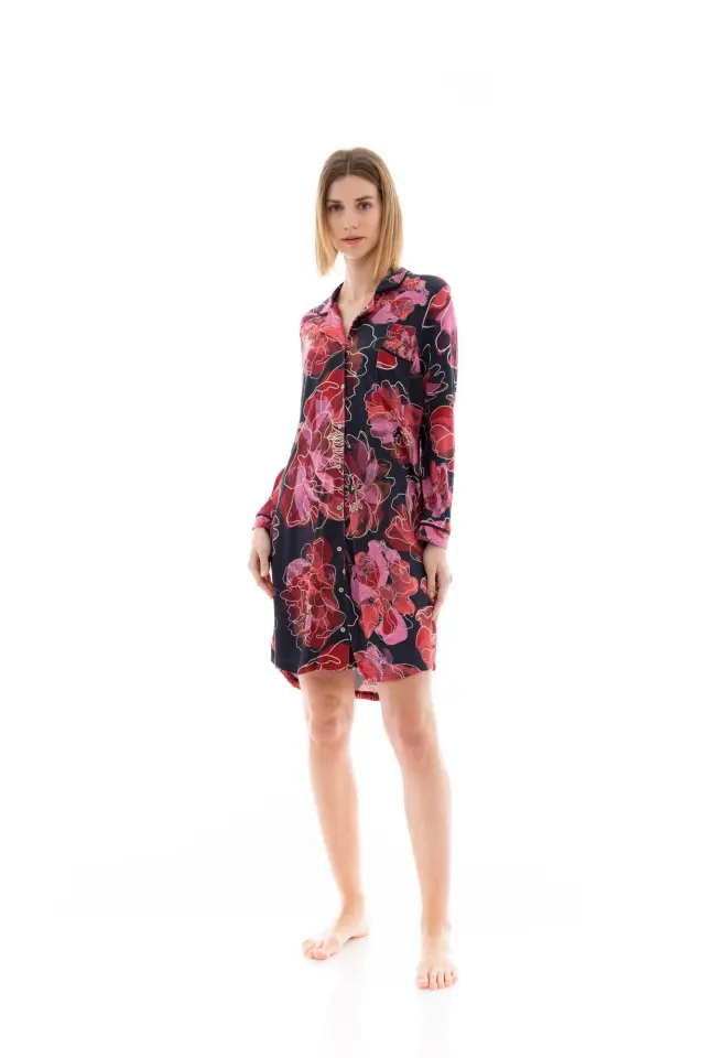 W1365 - Type - NIGHTGOWN BUTTONED MAGENTA FLOWER - XL 2