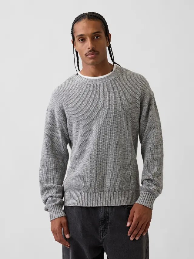 Ανδρικό Πουλόβερ Χαλαρής Γραμμής Light grey marl