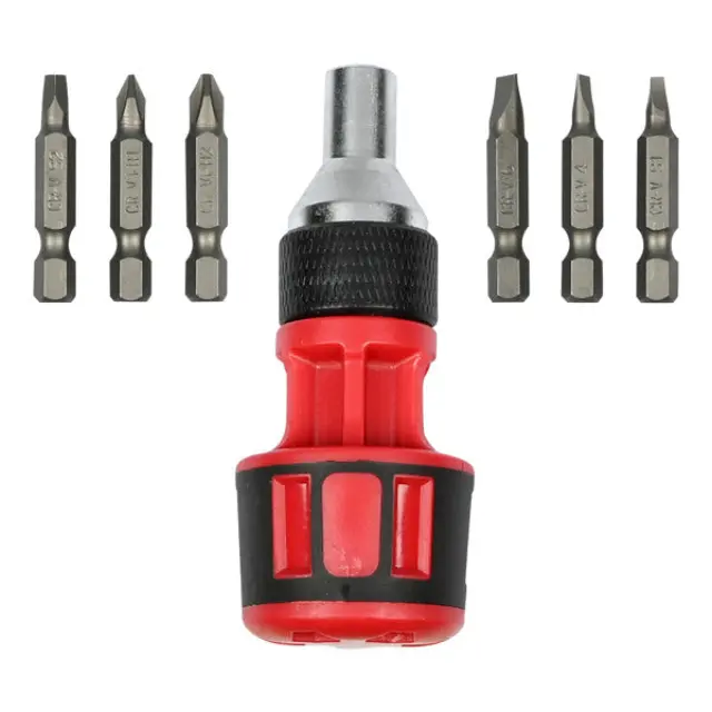 Screwdriver racket stubby with bits 7 pieces