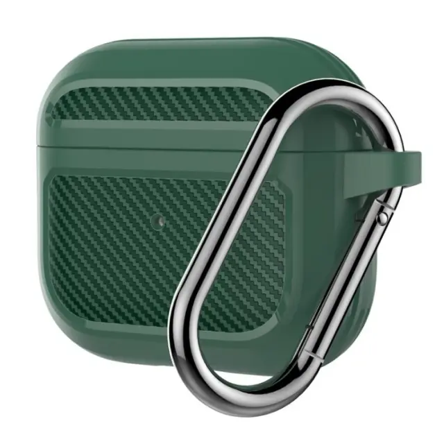 Carbon Fiber TPU Earphones Case & Hook για Airpods 3- Green ΟΕΜ