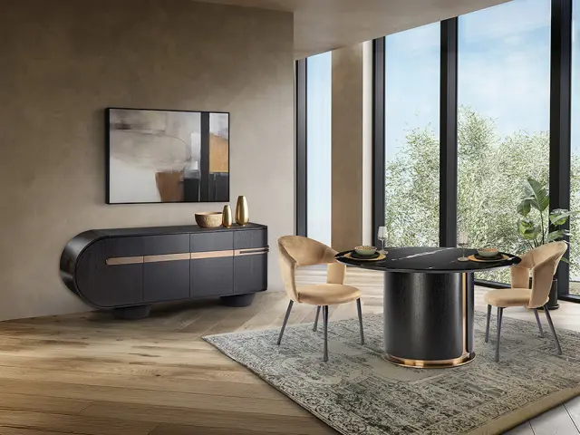 LUCA Μπουφές Dark Oak Rose Gold 4 Πορτών 202x46x81cm Ροζ χρυσό Σκούρο ξύλο 2