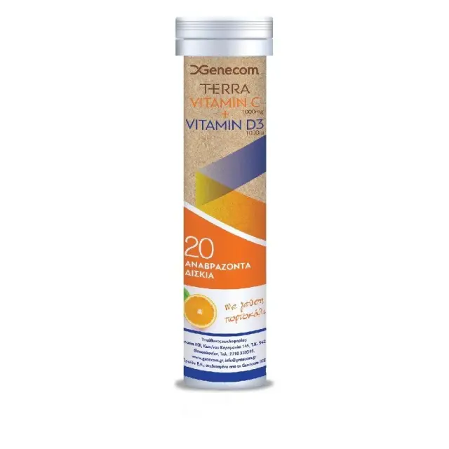 Genecom Terra Vitamin C 1000mg + Vitamin D3 1000IU Γεύση Πορτοκάλι, 20eff. tabs