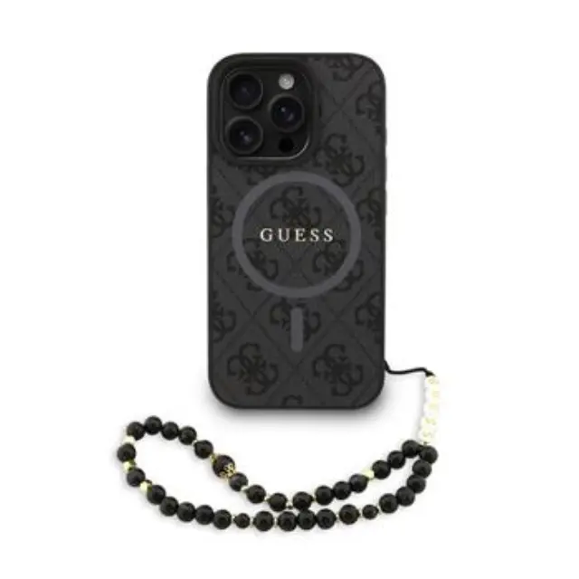 Guess PU Leather 4G Colored Ring Strap MagSafe Case for iPhone 16 Pro Max Black
