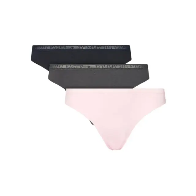 Tommy Hilfiger Γυναικείο String Lace Signature Thong - Τριπλό Πακέτο, Χρώμα Pearly Pink-Dark Ash-Des Sky