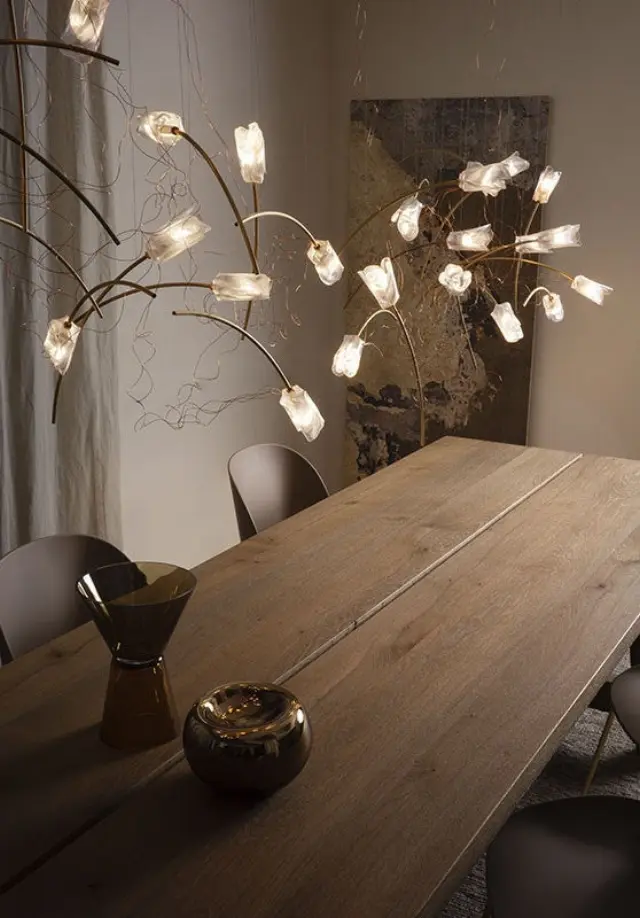 Κρεμαστό Φωτιστικό Tulip LED 7 Φωτεινών Ανθέων Prisma 3000K Διάφανο Ορείχαλκος 2