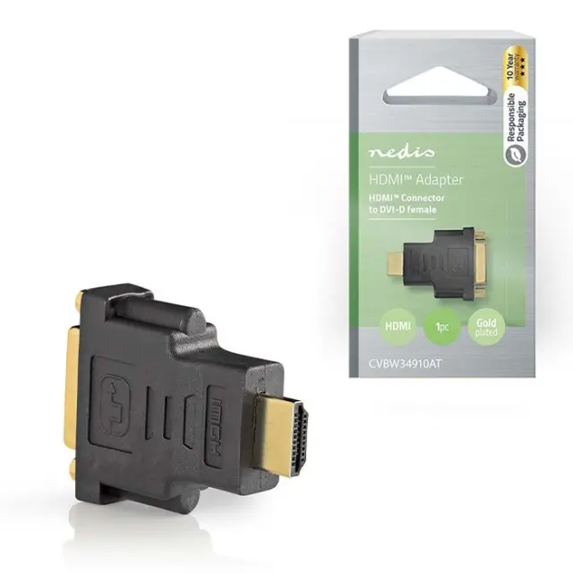 Αντάπτορας DVI-D θηλ. - HDMI αρσ. με επίχρυσες επαφές.