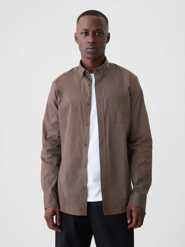 Καφέ Performance Πουκάμισο Ποπλίνα Basic brown