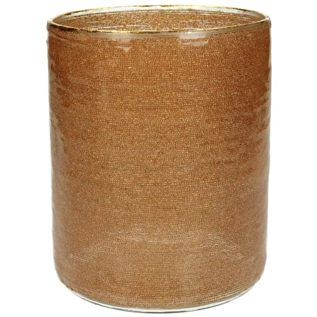 Κηροπήγιο Κορδέλα Καφέ Γυαλί 12x12x15cm