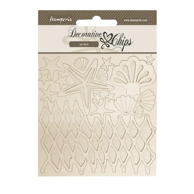 Chipboard Stamperia 14x14cm, SIlent Sea, Shells and net