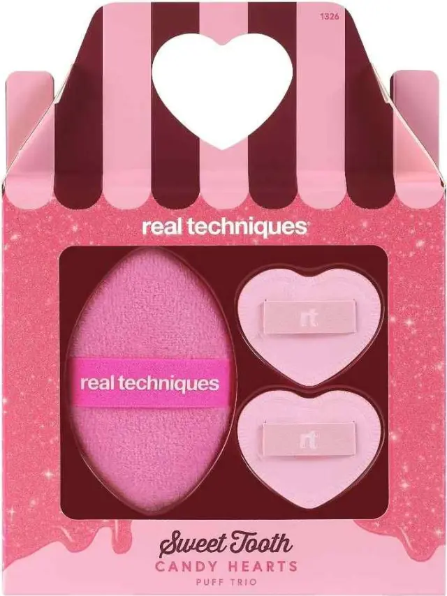 Real Techniques Sweet Tooth Candy Hearts Puff Trio Σετ Πουφ Μακιγιάζ Για Πούδρα Και Ρουζ 3τμχ