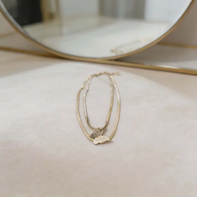 Double Layer Gold Butterfly Necklace