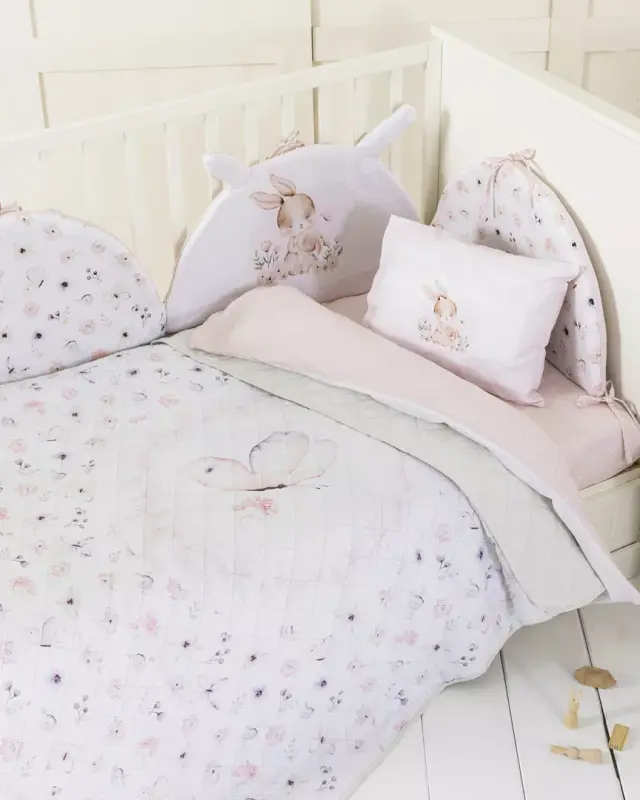 Κουβερλί Κούνιας 120x170 Nima Loulou White-Pink 100% Microfiber