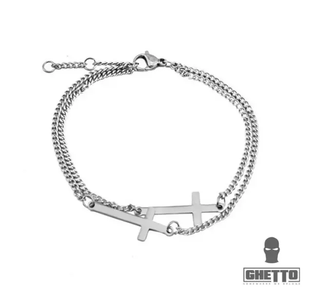 Ghetto Kpop Cross Chain Double-layer Bracelet