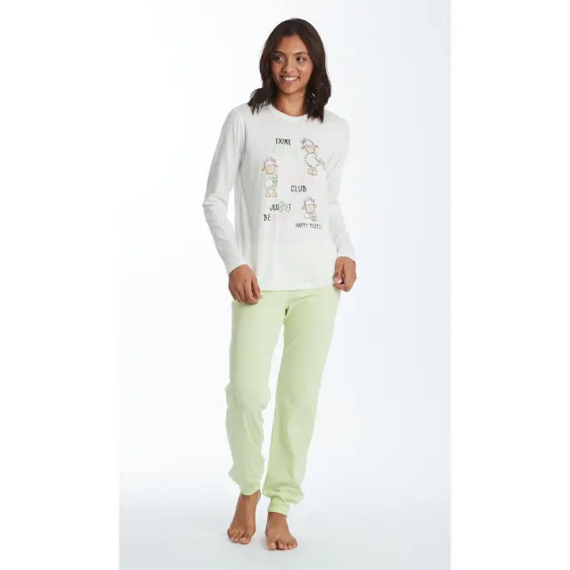 Γυναικεία πυτζάμα μακρυμάνικη Vichy Verde 6284 Καρώ-Πράσινο Ανοιχτό Happy People