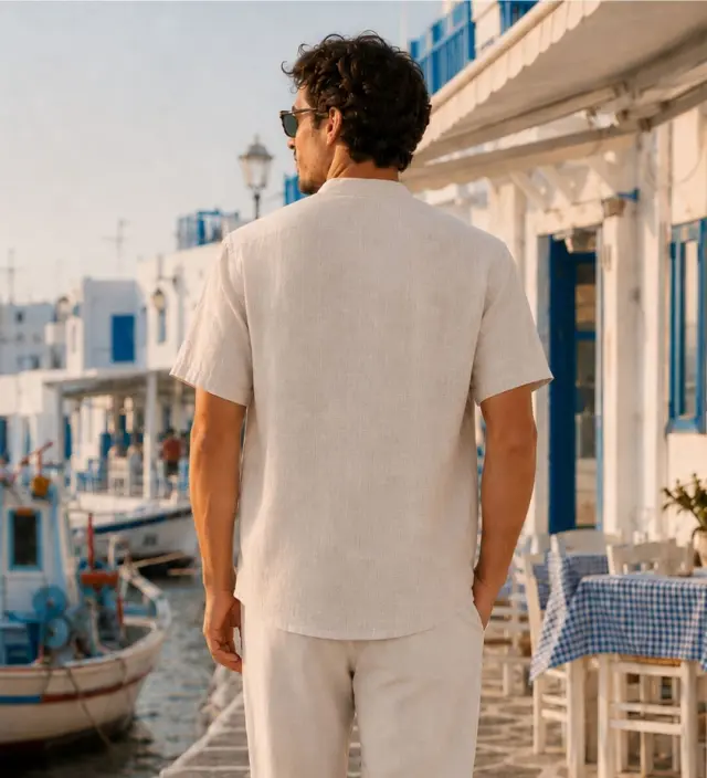 Λινό Πουκάμισο Mao Noshame® Μπεζ - 382616 - 3XL 2