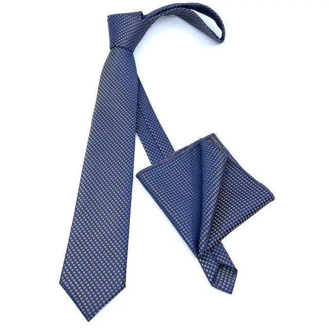 Γραβάτα Microfiber σε Μπλε Μοτίβο Σετ με Μαντηλάκι 2
