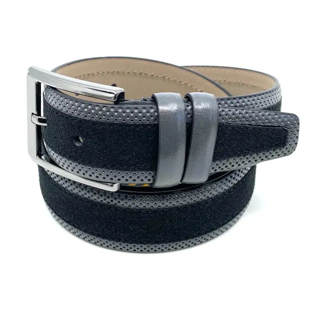 Μαύρη με Γκρι Ζώνη P.U. Leather Τύπου Suede 3,5 cm - 105cm