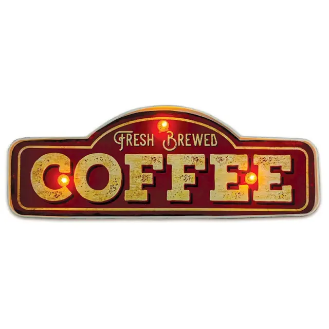 Μεταλλική Πινακίδα LED Forever Light RETRO Fresh Brewed Coffee Κόκκινο-Χρυσό N68165