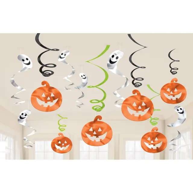 Κρεμαστή Διακόσμηση Halloween 61εκ Κολοκύθα και Φάντασμα /12 τεμ