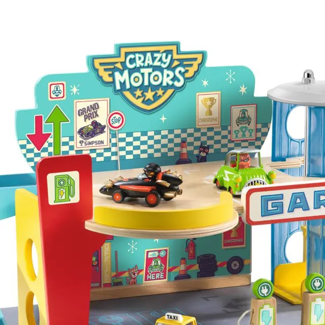 Djeco Ξύλινο Γκαράζ Crazy Motors 2 επίπεδα με ασανσέρ (3+ ετών) 05495 2
